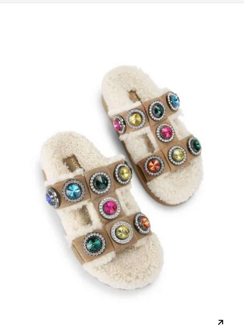 KURT GEIGER LONDON ORSON CRYSTAL TEDDY GENUINE SHEARLING LINED SANDAL 40, 9.5